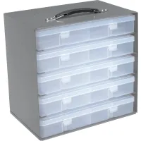 Durham Steel Compartment Box Rack 13-1/2 x 9-1/8 x 13-1/4 with 5 of  16-Compartment Plastic Boxes