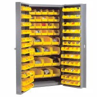 Global Industrial™ Security Work Center & Storage Cabinet - Shelves, 4  Drawers, Yellow/Red Bins