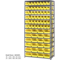 Global Industrial 13 Shelf Steel Shelving with (96) 4 H Plastic Shelf Bins, Yellow, 36x12x72 603443YL