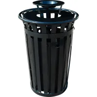 Outdoor Trash Can, Round, Decorative Slatted Sides, 36 Gallon