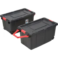 40 Gallon Wheeled Industrial Tote Plastic, Black, Set of online 2