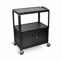 Luxor Extra Large Adj Height Steel AV Cart w/ Cabinet, 3 Shelves