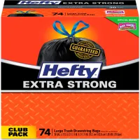 Hefty® Strong Multipurpose Drawstring Trash Bags, 30 gal, 1.1 mil, 30 x  33, Black, 74/Box