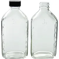 Qorpak GLC-13070 Clear Glass Graduated Oval Prescription Ware Bottle with  24-400 Black Phenolic Pulp/Vinyl Cap, 6oz Capacity, 41mm OD x 134mm Height