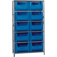 Quantum Storage Metal Shelving Unit with 10 Giant Hopper Bins — 42in.W x  18in.D x 75in.H, Blue, Model# QSBU-700BL