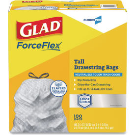 Glad® CloroxPro ForceFlex Tall Kitchen Drawstring Trash Bags 13 gal 23.75x24.88 Gray 100/BX
