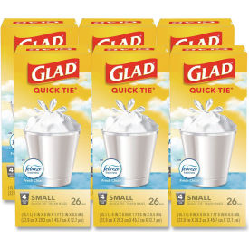 Glad® OdorShield Quick-Tie Small Trash Bags 4 Gal 0.5 mil 8" x 18" White 156/Case