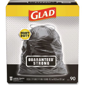 Glad® Strong Large Drawstring Trash Bags Three-Ply 30 gal 1.05 mil 30"x33" Black 90/CT
