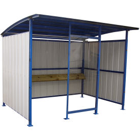 Steel Smokers Shelter With Clear Front Panel & Wooden Bench Rail 120"W x 96"D x 91"H