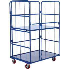Vestil Steel Folding Container Shelf Truck w/2 Shelves 1100 lb. Cap 43"L x 31-1/2"W x 67"H Blue