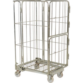 Vestil Galvanized Steel Folding Roller Container Truck w/1 Shelf 660 lb.Cap 32"L x 26-3/8"H x 59"H