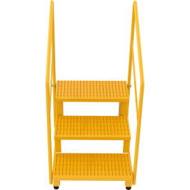 Vestil 3-Step Steel Adjustable Stand with Handrails 33-7/8"L x 26-7/16"W x 52"H Yellow 