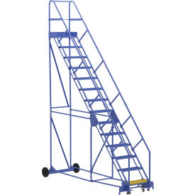 Vestil 14 Step Steel Rolling Ladder 50 Degree 24"W Grip Strut Step 350 lb. Capacity 