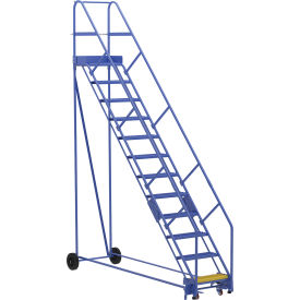 Vestil 12 Step Steel Rolling Ladder 50 Degree 24"W Grip Strut Step 350 lb. Capacity 