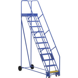 Vestil 11 Step Steel Rolling Ladder 58 Degree 24"W Perforated 350 lb. Capacity 