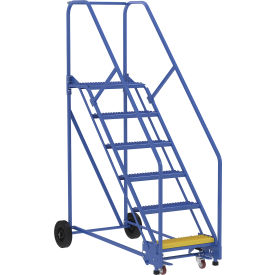 Vestil 6 Step Steel Rolling Ladder 50 Degree 24"W Grip Strut Step 350 lb. Capacity 