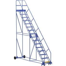 Vestil 16 Step Steel Rolling Ladder 50 Degree 24"W Perforated Step 350 lb. Capacity 