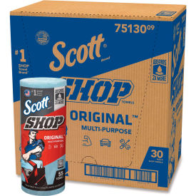 Scott Shop Towels Standard Roll 1-Ply 9.4 x 11 Blue 55/Roll 30 Rolls/Carton - KCM75130