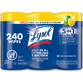 LYSOL® Disinfecting Wipes 1-Ply Lemon and Lime Blossom 80 Wipes/Canister 3 Canisters/Pack