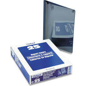 Oxford™ Clear Front Linen Report Cover Three-Prong Fastener 8.5" x 11" Clear/Navy 25/BX