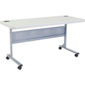 Global Industrial 695739 Interion® 60" x 24" Blow Molded Foldable Training Table - White image.