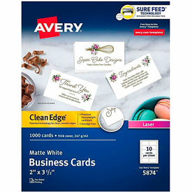 Avery® Clean Edge Business Cards Laser 2" x 3.5" White 10 Cards/Sheet 100 Sheets/BX