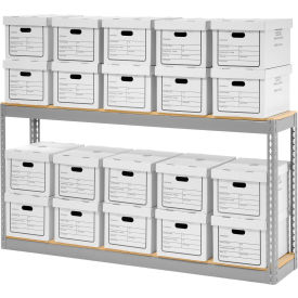 Global Industrial B2297945 Global Industrial™ Record Storage With Boxes 72"W x 15"D x 36"H - Gray image.
