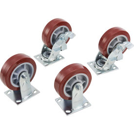 Global Industrial 133727 Global Industrial™ 6" Caster Set w/ Brakes for Job Site Boxes, Non-Marking Polyurethane image.