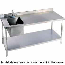 Aero Manufacturing Co. 2TSB30-48T100 Aero Manufacturing 304 Stainless Steel Table, 48 x 30", Left Sink & Undershelf, 14 Gauge image.