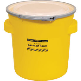 Eagle 1654 Plastic Salvage Drum - 20 Gallon - Yellow with Metal Lever-Lock Ring