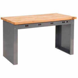 Global Industrial 778327 Global Industrial™ Extra Long Panel Leg Workbench, 96 x 36", Power Outlets, Maple Square Edge image.