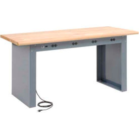 Global Industrial 778123 Global Industrial™ Panel Leg Workbench, 72 x 30", Power Outlets,Maple Butcher Block Safety Edge image.