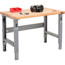 Global Industrial 183149 Global Industrial™ Adjustable Height Workbench, 48 x 30", Maple Butcher Block Square Edge, Gray image.