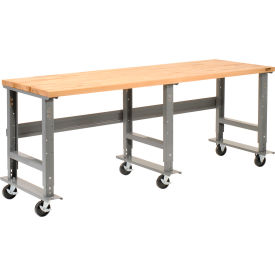 Global Industrial™ Extra Long Mobile Workbench 96 x 36"" Adjustable Height Maple Square Edge