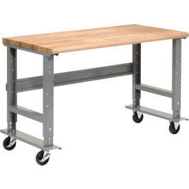Global Industrial 183987A Global Industrial™ Mobile Workbench, 60 x 30", Adjustable Height, Maple Safety Edge image.
