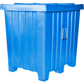 Forkliftable Plastic Bulk Shipping Container w/ Lid 42"L x 34"W x 42"H 800 lb. Capacity Blue 