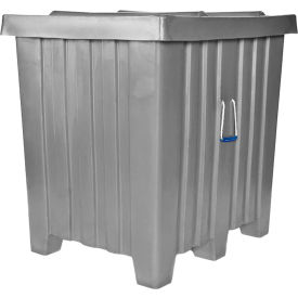 Forkliftable Plastic Bulk Shipping Container w/ Lid 42"L x 34"W x 42"H 800 lb. Capacity Gray 