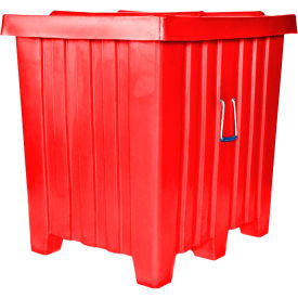 Forkliftable Plastic Bulk Shipping Container w/ Lid 42"L x 34"W x 42"H 800 lb. Capacity Red 