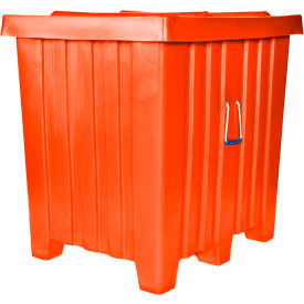 Forkliftable Plastic Bulk Shipping Container w/ Lid 42"L x 34"W x 42"H 800 lb Capacity Orange 