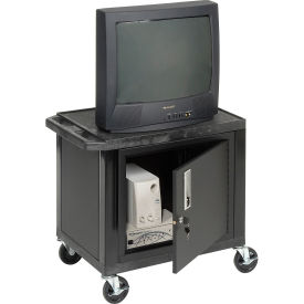 Plastic Utility Cart 2 Shelves Black With Security Cabinet view 2
