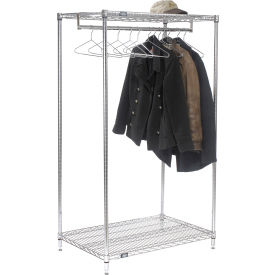 Global Industrial 184447 Free Standing Clothes Rack - 2-Shelf - 36"W x 24"D x 63"H - Chrome image.