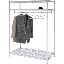 Global Industrial 184451 Free Standing Clothes Rack - 3-Shelf - 48"W x 24"D x 74"H - Chrome image.