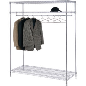 Global Industrial 184452 Free Standing Clothes Rack - 3-Shelf - 60"W x 24"D x 74"H - Chrome image.