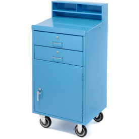 Global Industrial 185312BL Global Industrial™ Mobile Cabinet Shop Desk W/ 2 Locking Drawers, 23"W x 20"D, Blue image.