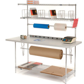 Global Industrial 185698 Global Industrial™ Packing Workbench W/Riser & 3 Shelves, Laminate Square Edge, 72"W x 30"D image.