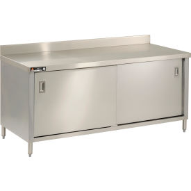 Aero Manufacturing Co. 3TSSOD-3084 Aero Manufacturing 304 Stainless Steel Cabinet Table, 84 x 30", 2-3/4" Backsplash, Sliding Doors image.