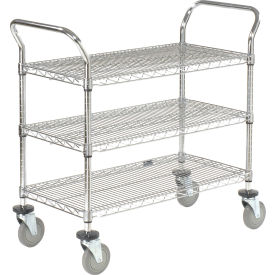 Global Industrial 560147 Nexel® Chrome Utility Cart w/3 Shelves & Poly Casters, 1200 lb. Capacity, 60"L x 24"W x 39"H image.