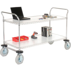 Global Industrial 188784 Nexel® Chrome Wire Shelf Instrument Cart w/2 Shelves, 1200 Ib. Capacity, 60"L x 24"W x 44"H image.