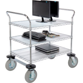 Global Industrial 188786 Nexel® Chrome Wire Shelf Instrument Cart w/3 Shelves, 1200 Ib. Capacity, 36"L x 24"W x 44"H image.