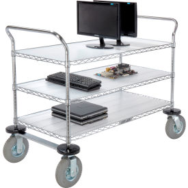 Global Industrial 188788 Nexel® Chrome Wire Shelf Instrument Cart w/3 Shelves, 1200 Ib. Capacity, 48"L x 24"W x 44"H image.